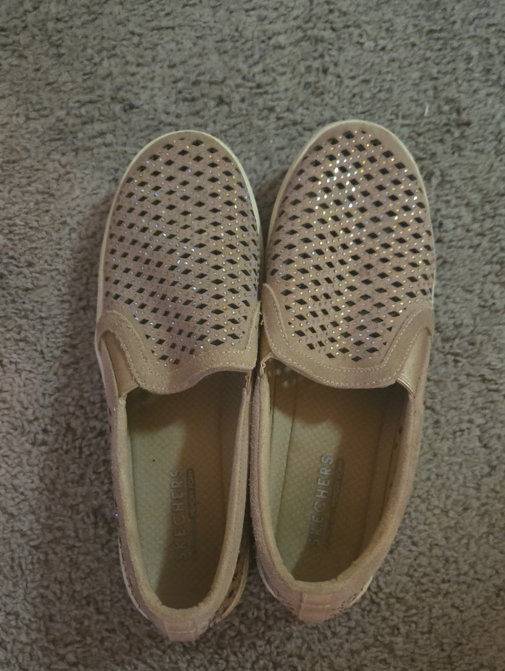 Skechers Slip-On Flats with Rose Gold Glitter Accents